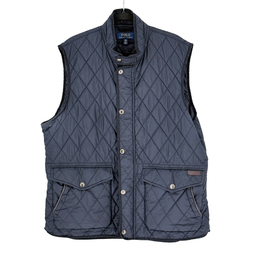 Polo Ralph Lauren Mens Quilted Diamond Heritage Puffer Vest Leather Trm Size 2XL